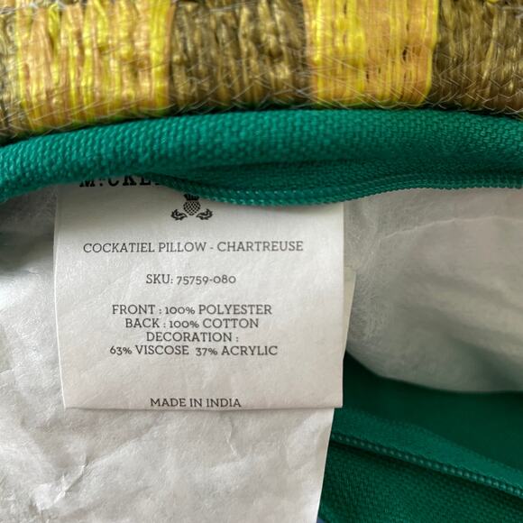 Mackenzie Childs Cockatiel Chartreuse Throw Pillow Brand New - Picture 16 of 16